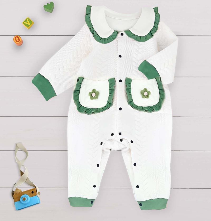 Winter Rompers Onesies for Newborn and Infant with designed Pockets - Green & White
