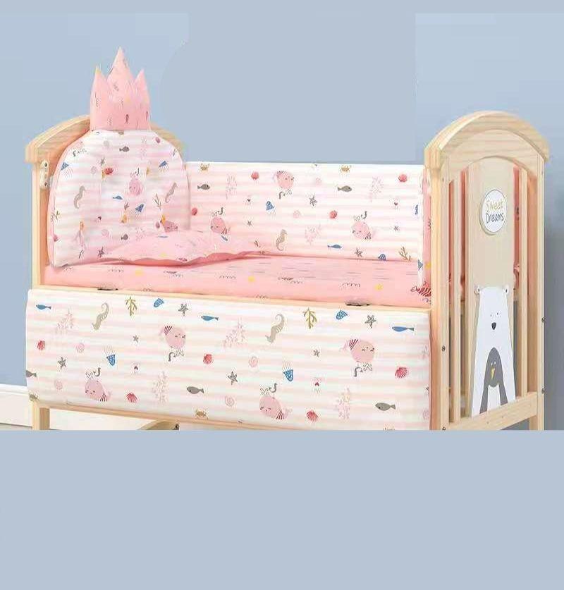 Baby Bed Cot Bumper Set - Crown-Fish- Pink