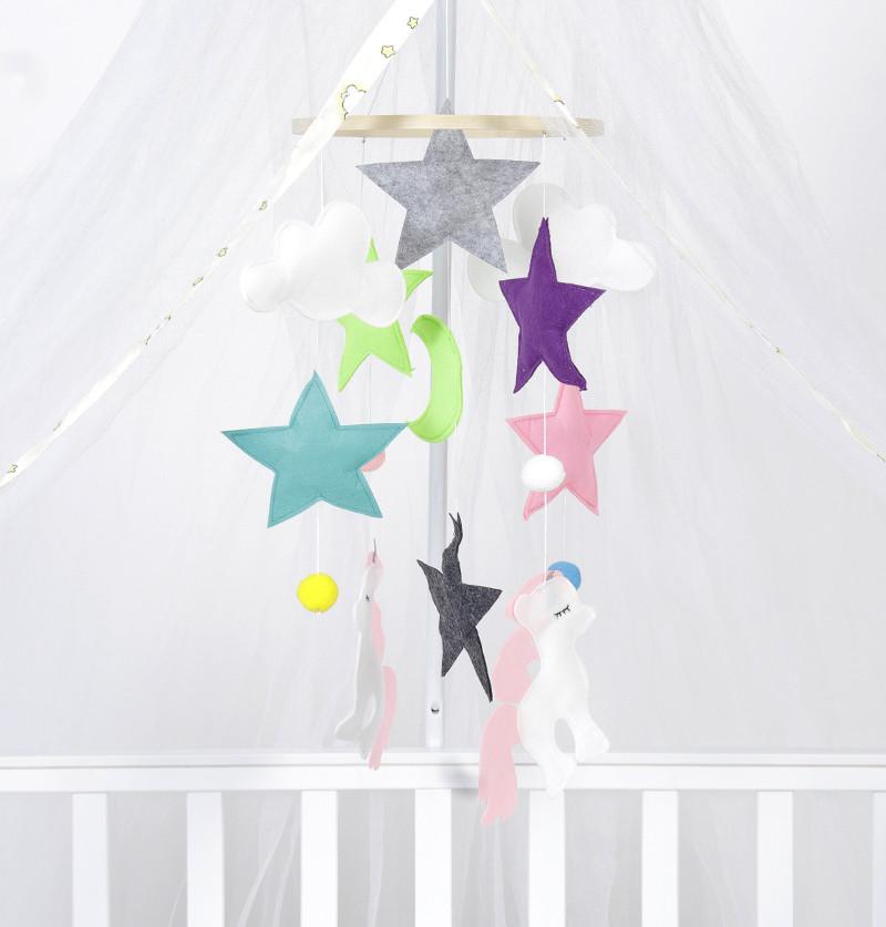 Baby Cot Mobile / Baby Crib Hanging / Baby Nursery Decor - Pink pony and the colourful stars