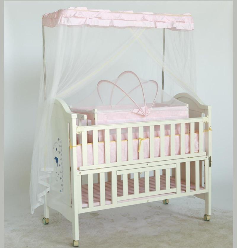 Baby Bed Cot - Crib- with Swing Cradle - White & Pink -With Mattress Mosquito Net and Adjustable stand