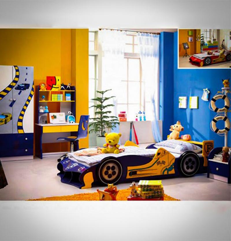 Racing Car Bed for Kids with Side Table Study Table Cupboard Chair