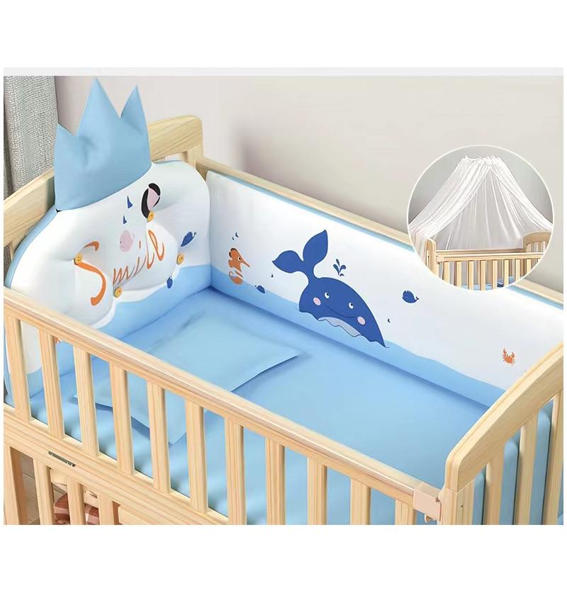 Baby Bed Bedding Set Pack of 6 - Crown Print Smile