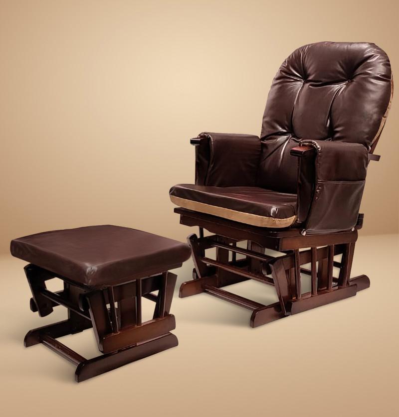 HunyHuny Premium Rocking Glider Nursing Armchair & Ottoman Footstool Set Honey Brown