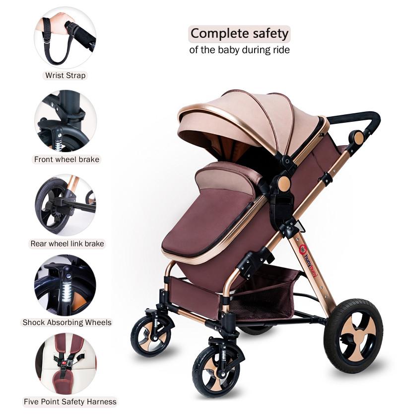 pram and stroller 2 in 1 with high quality wheels shock absorption system five point safety harness and wrist strap