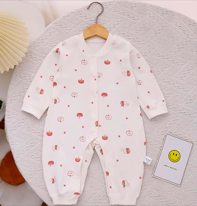 Apple Print Full Sleeves Snap Button Romper and Onesies - Red & White